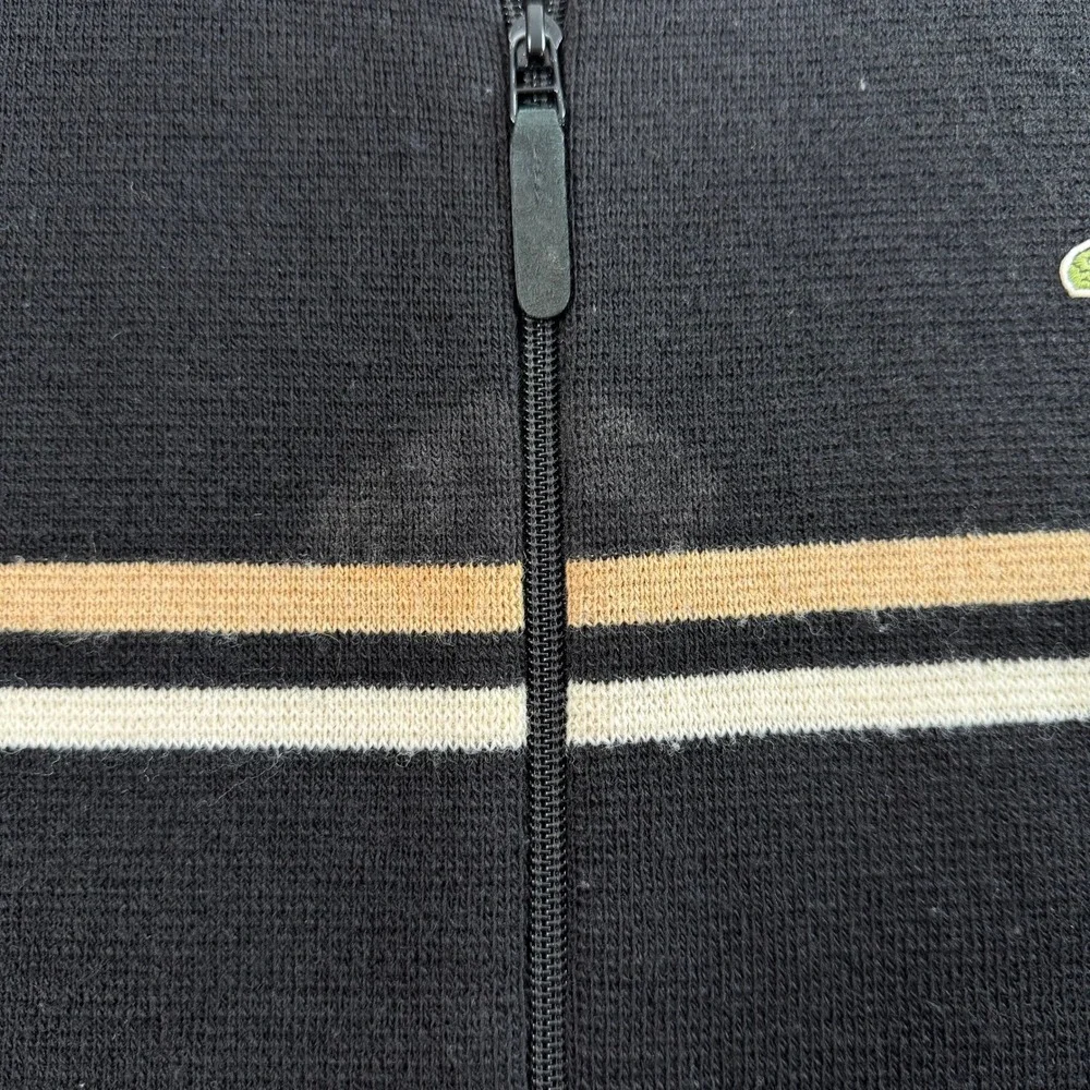 Vintage Lacoste Full Zip Sweater Mens 5 / L Black Striped Mock Neck Wool Blend